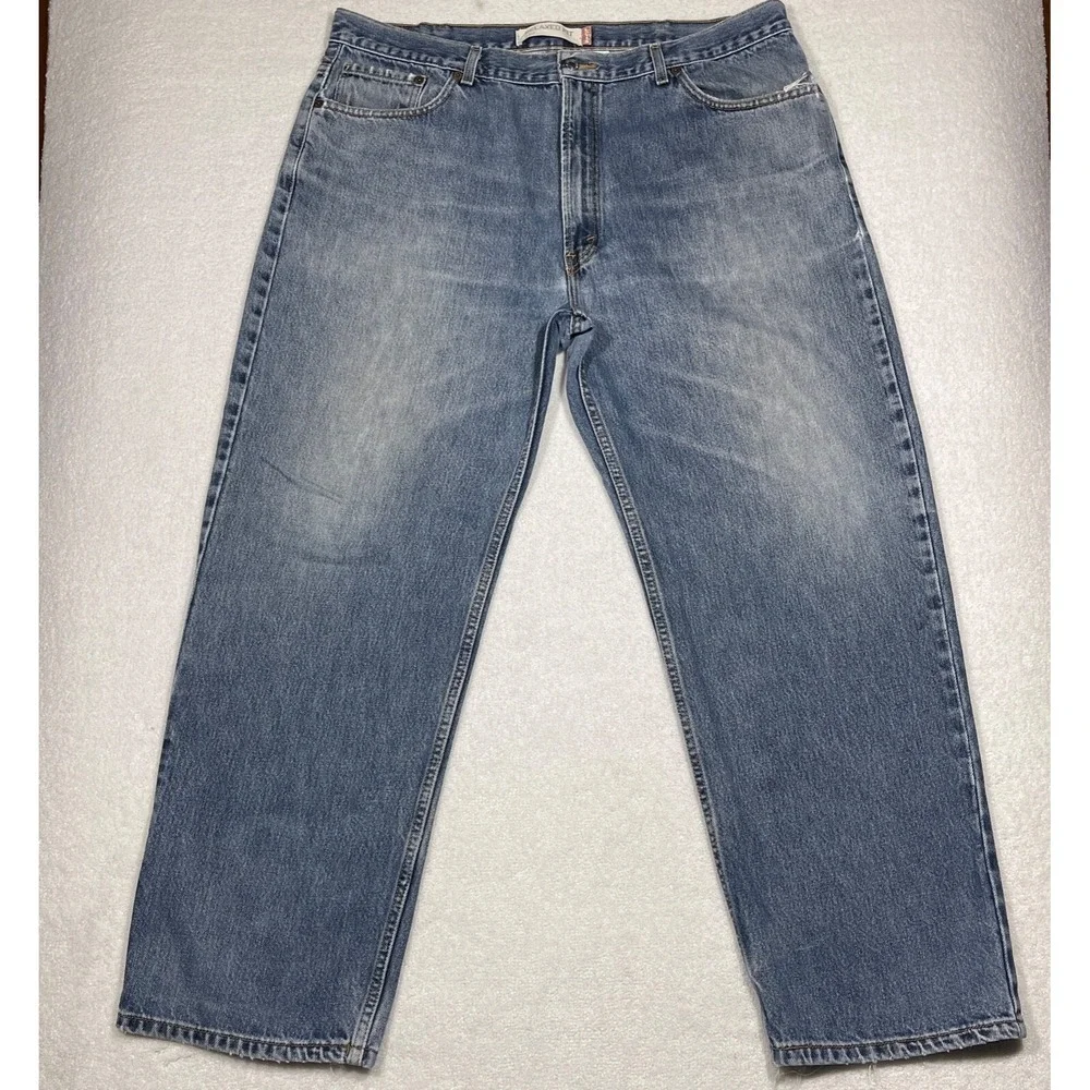 Levi 550 Jeans Men's W40 L30 Relaxed Straight Blue Comfort Work Distressed Hems
